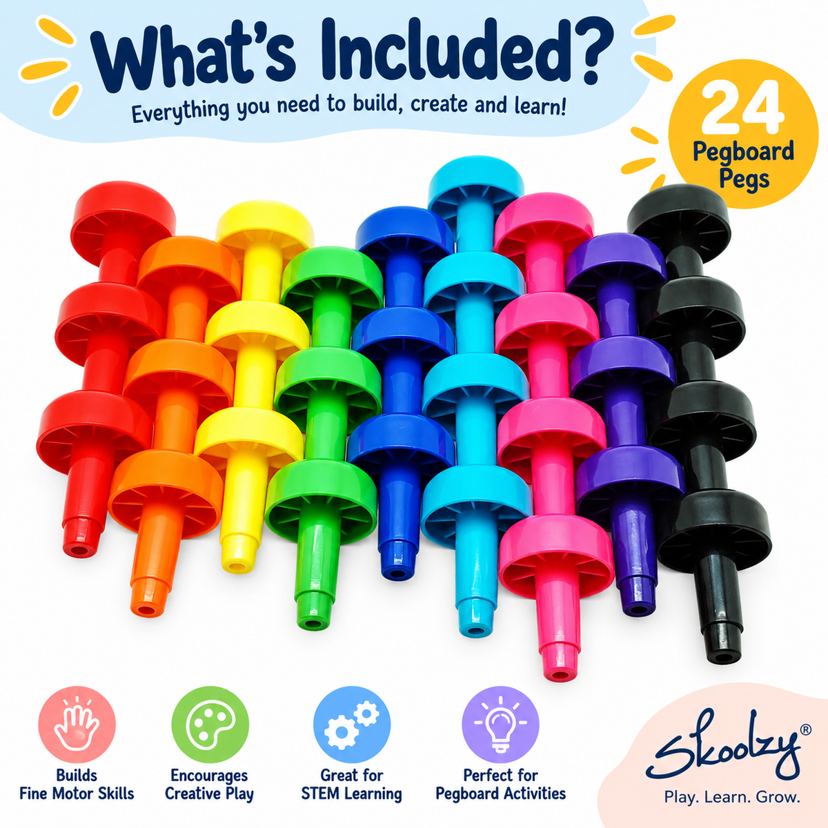 24 Pegs for Peg Board by Skoolzy