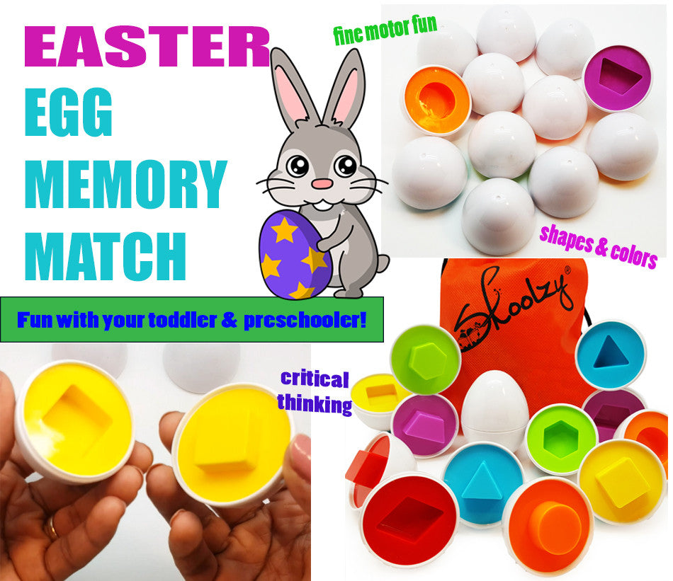 A cartoon rabbit, and a set of SKOOLZY EGG BASIC SHAPES and COLORS.<br /><br /></span>toddler toys, toddler, Skoolzy, preschool, pre school, pre-school, preschooler, occupational therapy, OC, Montessori, activity, dexterity, color recognition, patterns,