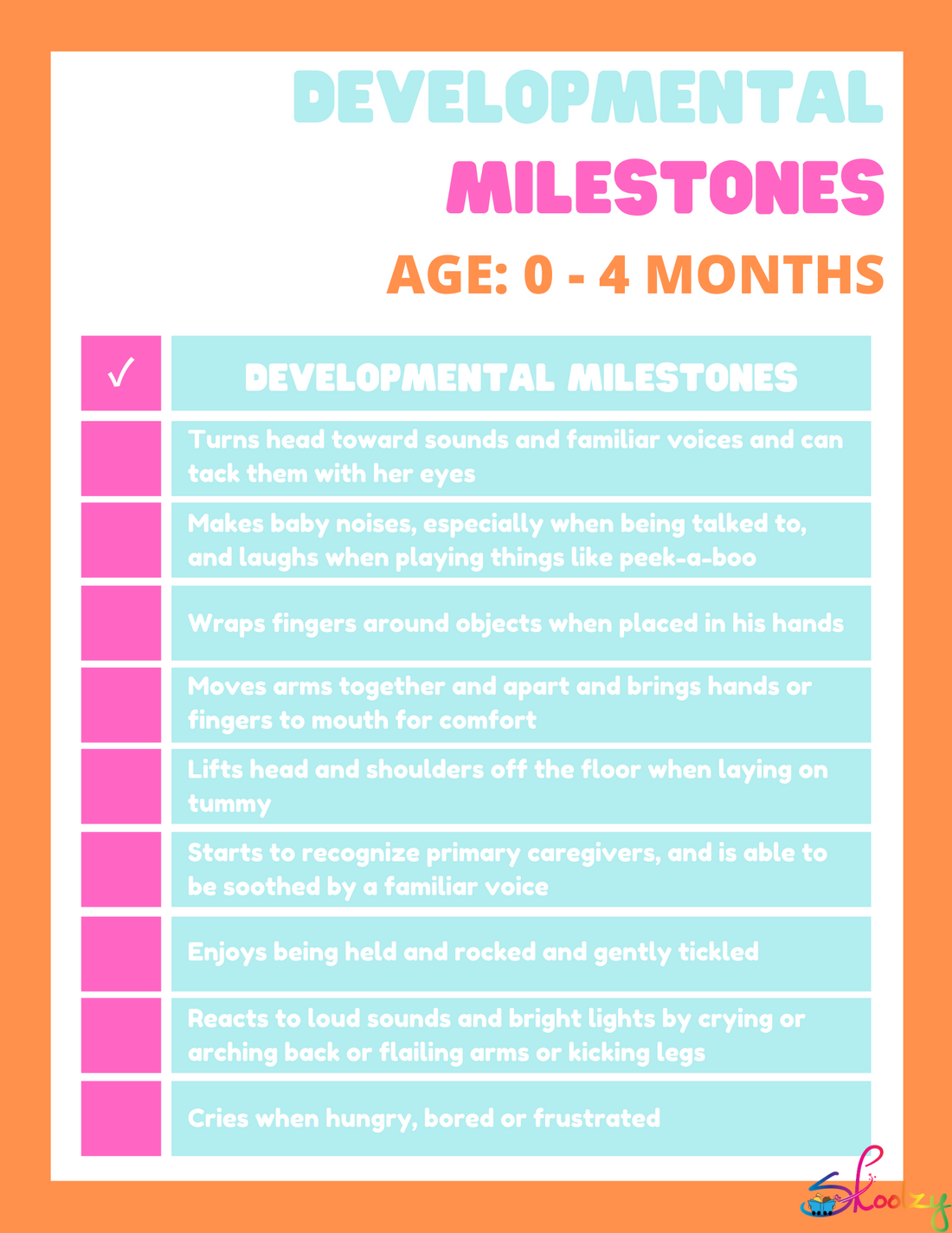 Developmental Milestones Checklist 0-4 months