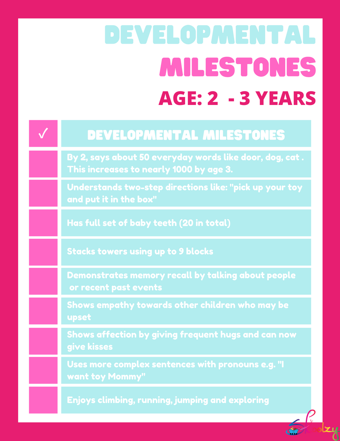 Developmental Milestones 2-3 years