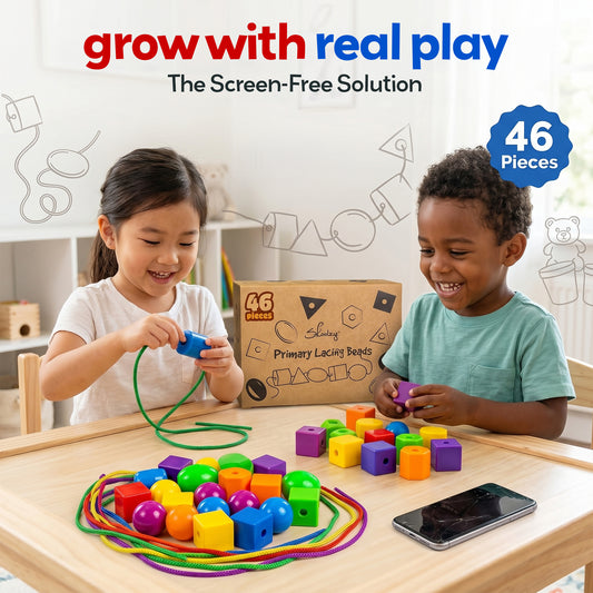 Rainbow Stringing Beads for Toddlers 46 Pcs | Stringing Beads