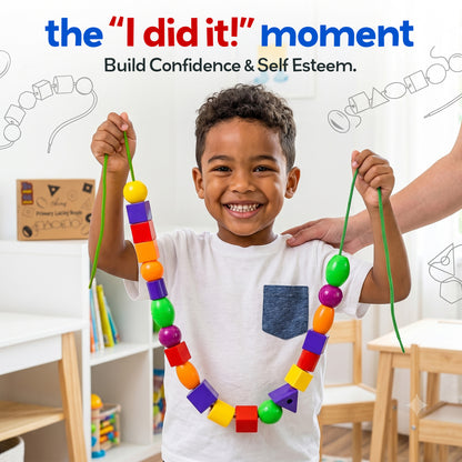 Rainbow Stringing Beads for Toddlers 46 Pcs | Stringing Beads