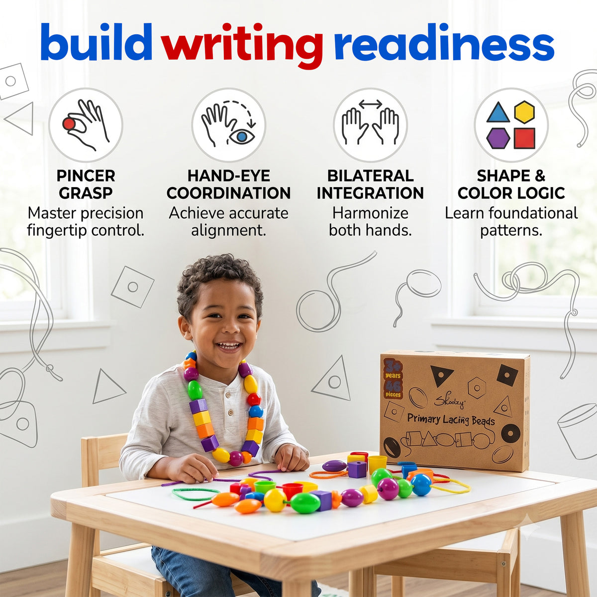 Rainbow Stringing Beads for Toddlers 46 Pcs | Stringing Beads