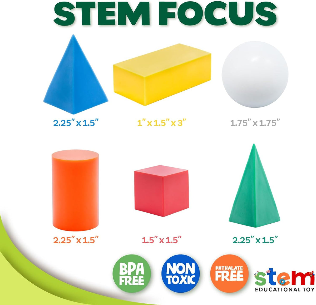 7 Jumbo Geometric Solids 3D Shapes for Kids