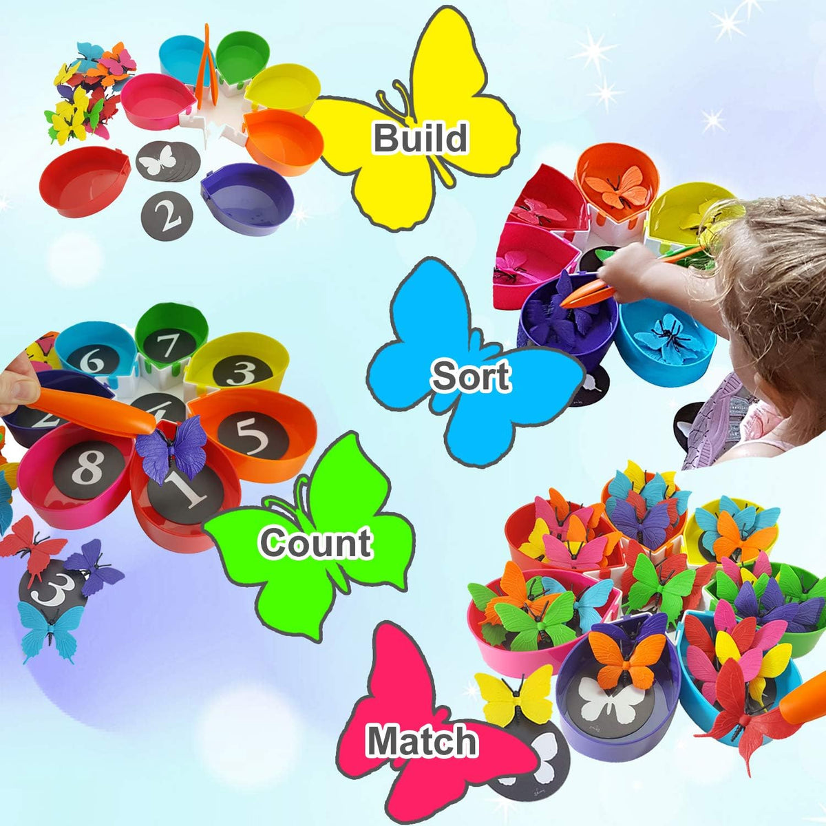 Butterfly Color Sorting 75 Piece Toys_and_Games Set, Counting Learning Activities for Toddlers & Preschool Educational Toys for Toddler