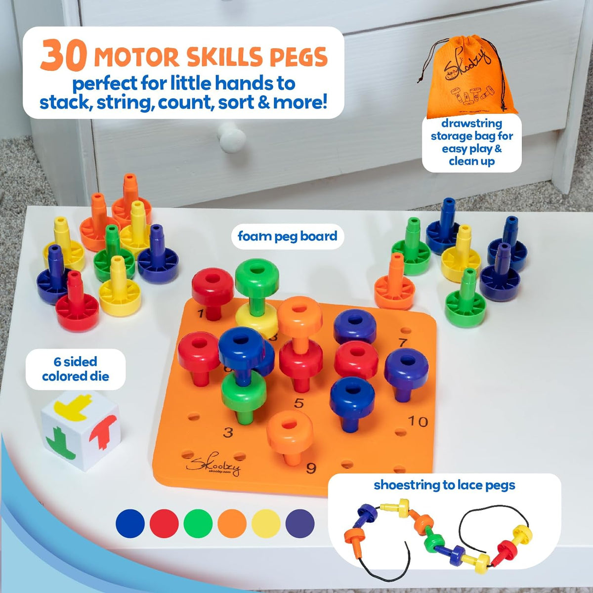 Sensory Peg Board 33 Piece Set - Montessori Occupational Therapy Toys for Kids & Toddlers 2+