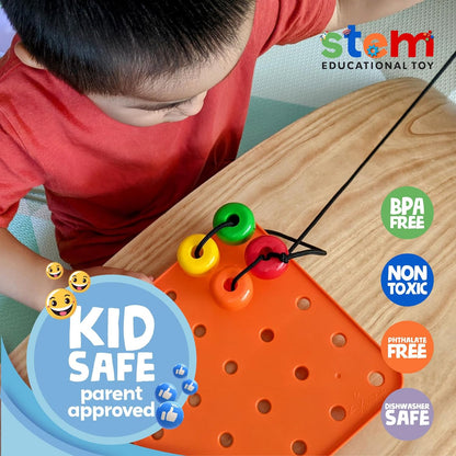Peg Board 34 pcs with Plastic Board , Lacing String, Storage Bag & ebook