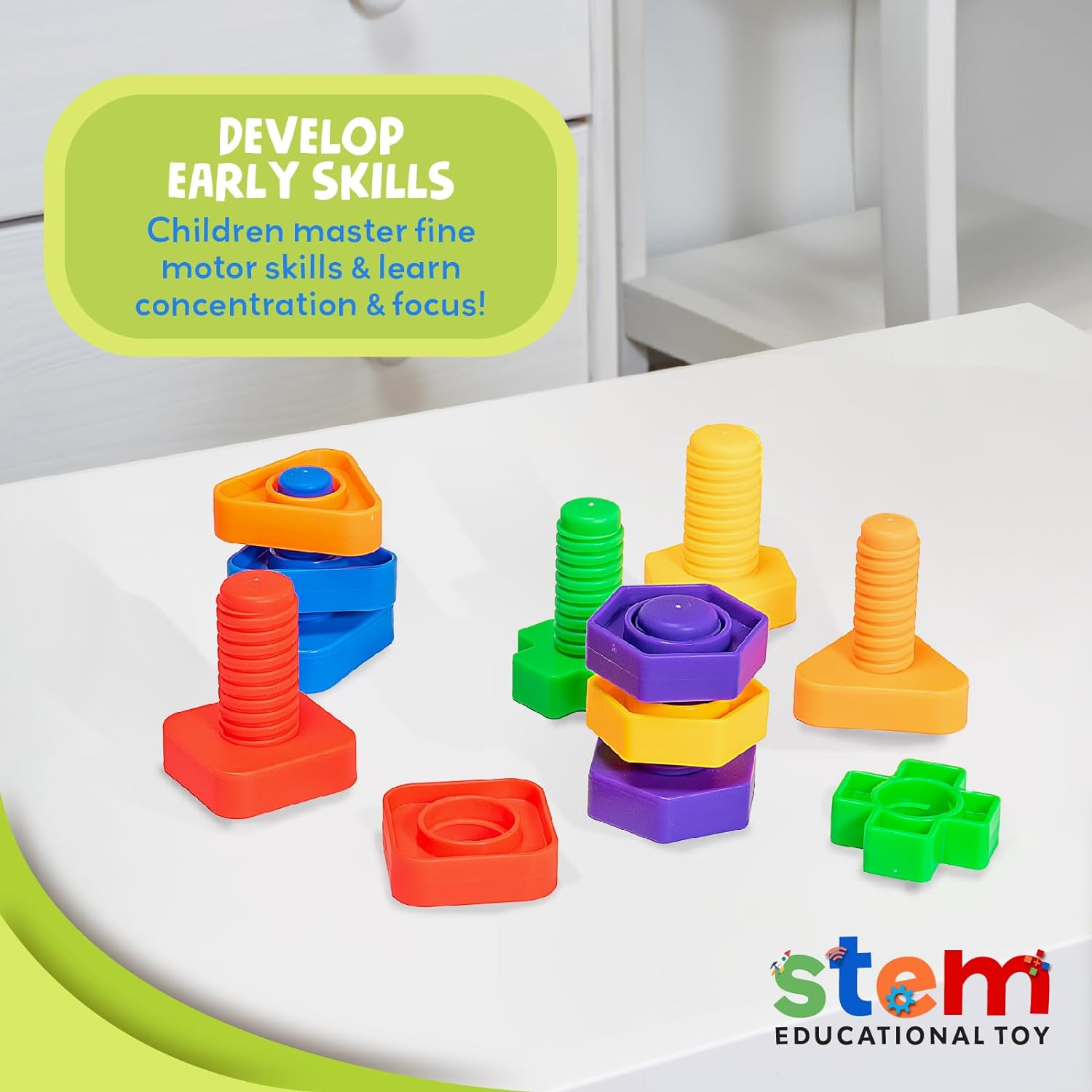 12 pc Jumbo Nuts & Bolts Toy Set With Tote for 1,2,3,4,5 Year Old