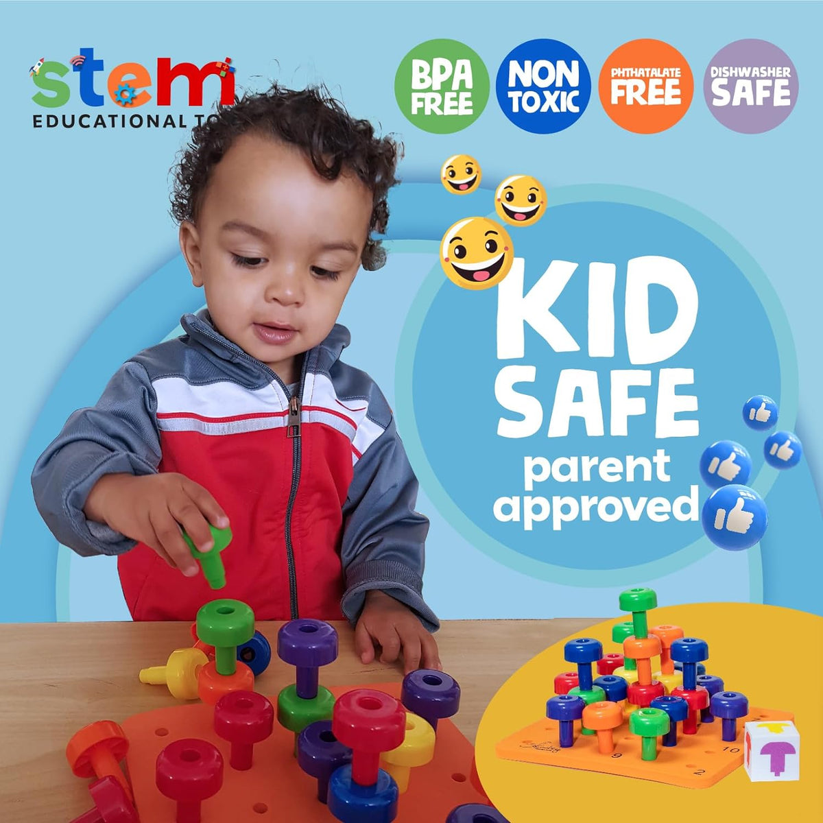 Sensory Peg Board 33 Piece Set - Montessori Occupational Therapy Toys for Kids & Toddlers 2+