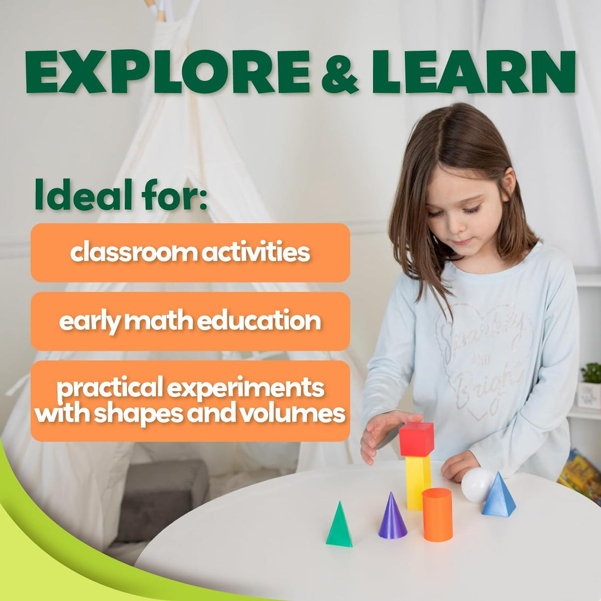 7 Jumbo Geometric Solids 3D Shapes for Kids