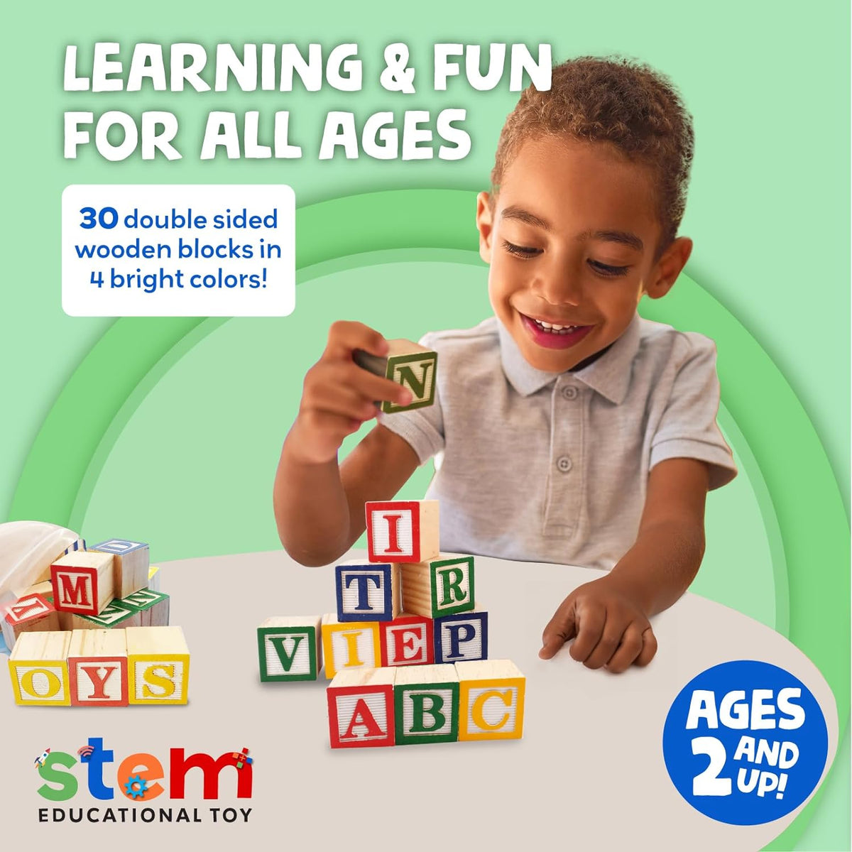 30 Wooden Alphabet Letter Blocks
