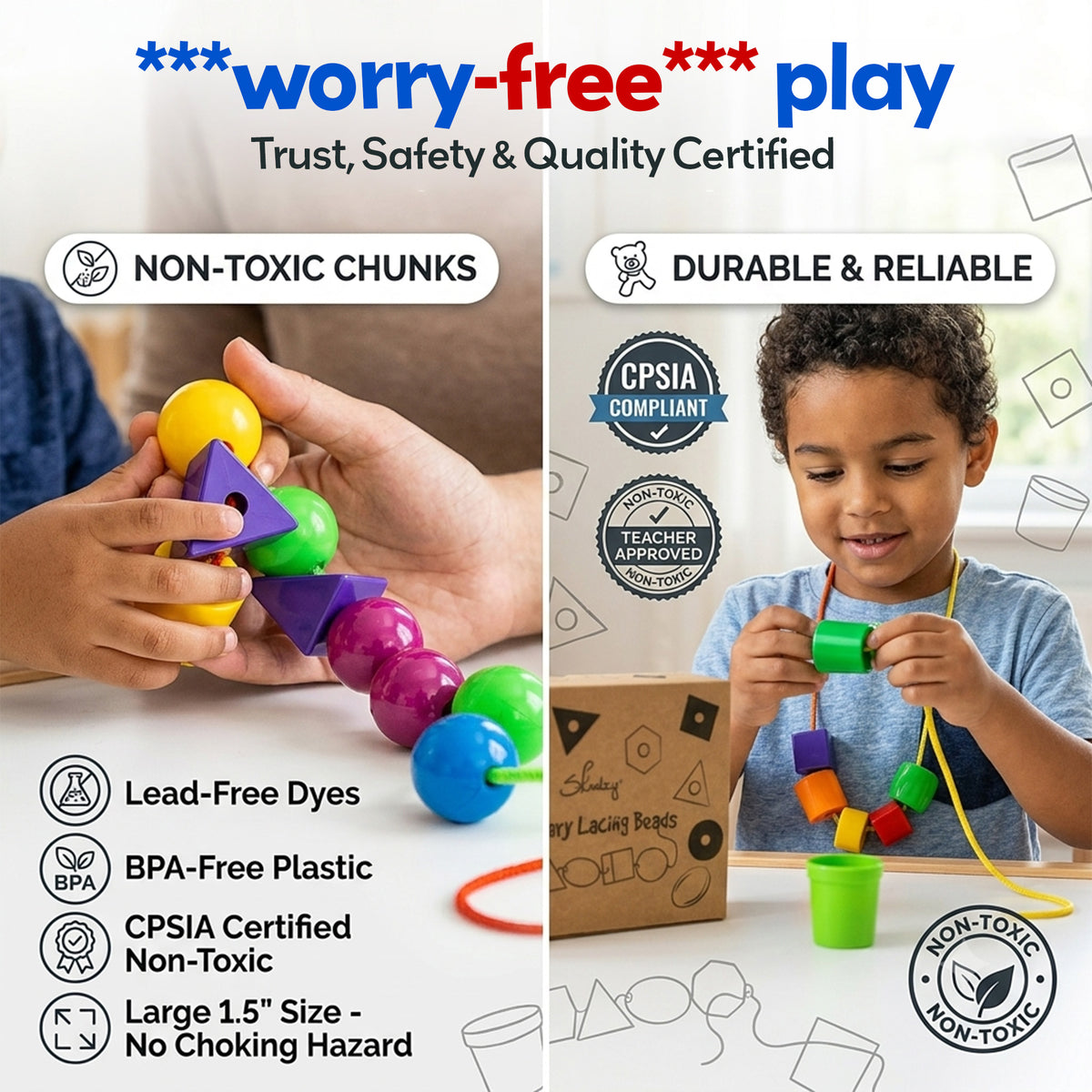 Rainbow Stringing Beads for Toddlers 46 Pcs | Stringing Beads