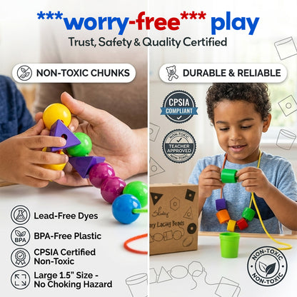 Rainbow Stringing Beads for Toddlers 46 Pcs | Stringing Beads