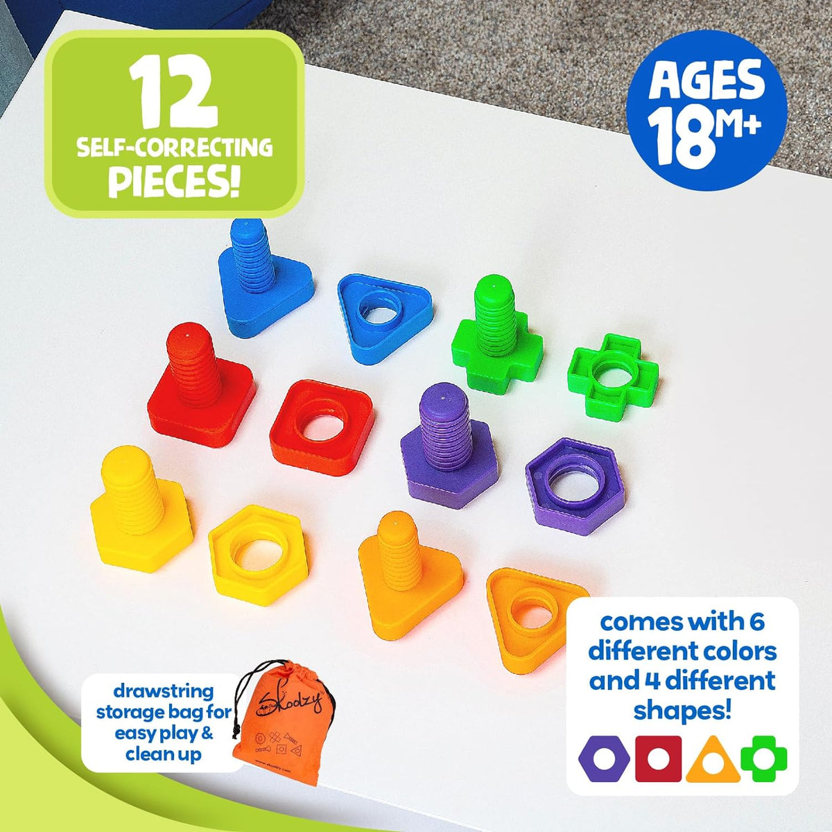 12 pc Jumbo Nuts and Bolts Set With Tote