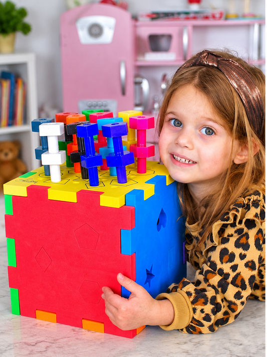 Activity Cube for Toddlers - Shape Sorter Pegboard