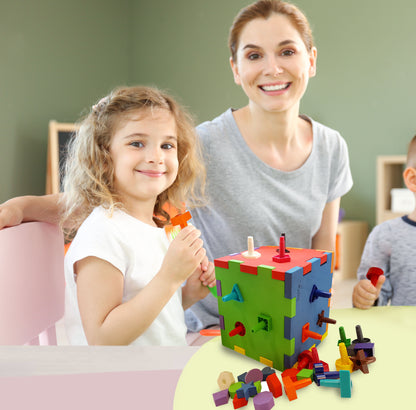 Activity Cube for Toddlers - Shape Sorter Pegboard
