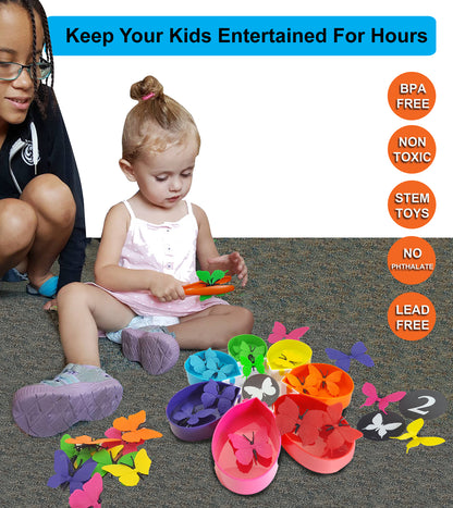 Butterfly Color Sorting 75 Piece Toys_and_Games Set, Counting Learning Activities for Toddlers & Preschool Educational Toys for Toddler
