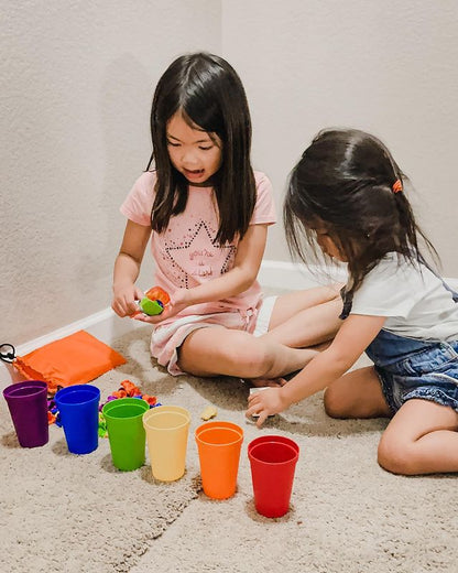 Rainbow Stacking Bears with Matching Sorting Cups 69 Piece Set, 60 Bear counters, Scissor Tongs, Rainbow Cups, Storage Bag, Sorting dice Game