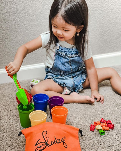 Rainbow Stacking Bears with Matching Sorting Cups 69 Piece Set, 60 Bear counters, Scissor Tongs, Rainbow Cups, Storage Bag, Sorting dice Game