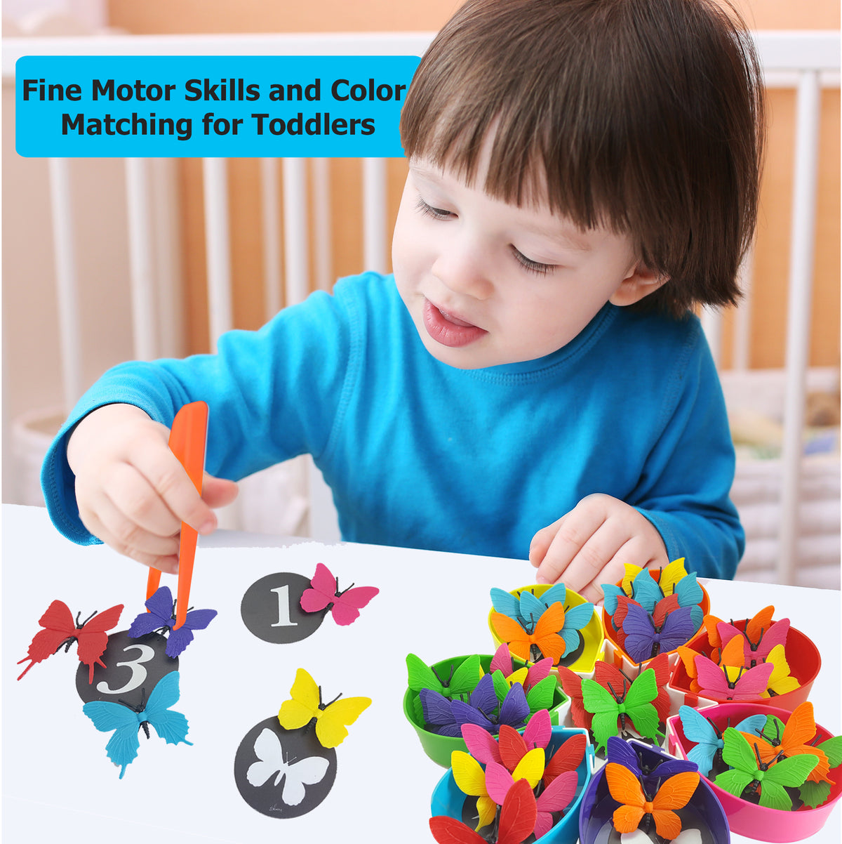 Butterfly Color Sorting 75 Piece Toys_and_Games Set, Counting Learning Activities for Toddlers & Preschool Educational Toys for Toddler
