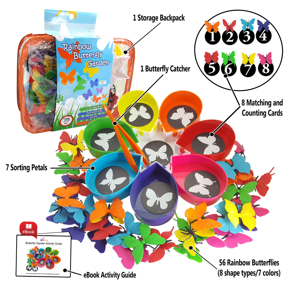Butterfly Color Sorting 75 Piece Toys_and_Games Set, Counting Learning Activities for Toddlers & Preschool Educational Toys for Toddler