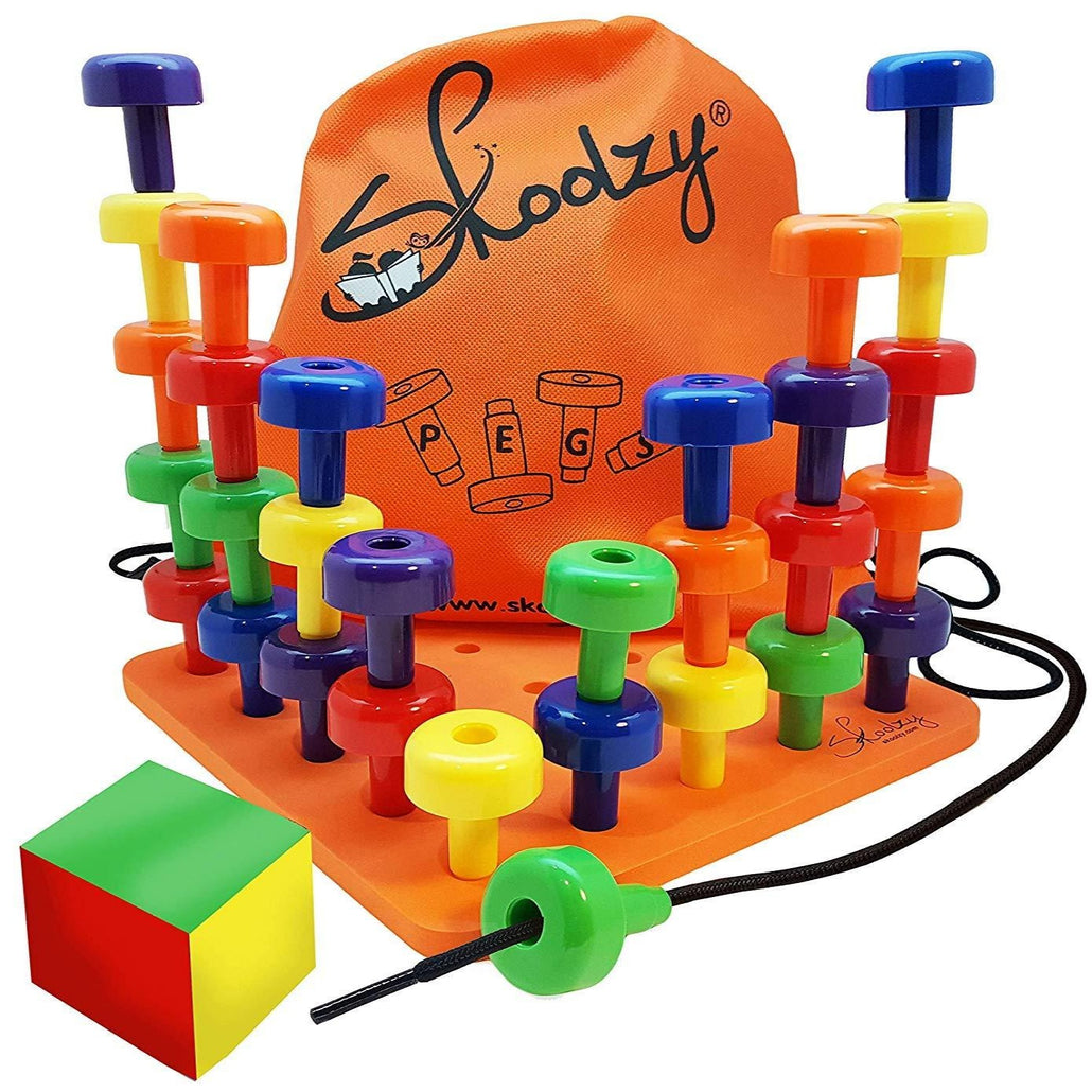 Skoolzy Peg Board Set Montessori Toys for 2 Year old, Stacking toys for Toddlers 1-3. 30 Pegs Educational Sensory Toy, Color Sorting Dice. Learning Baby Games, Occupational Therapy Fine Motor Skills. EBook<p><font><small>SK-011</font></small></p>