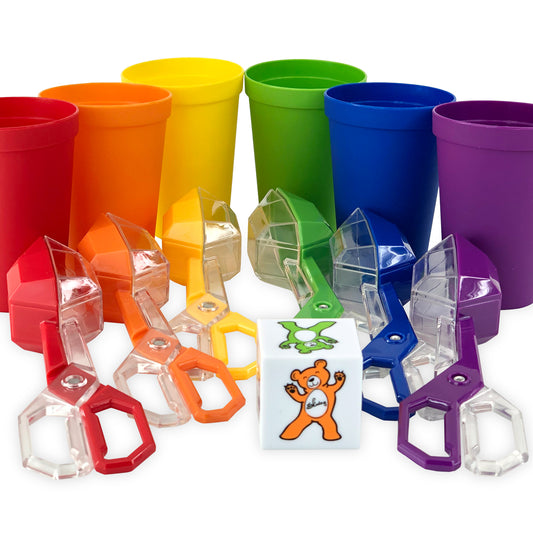 Fine Motor Skills Toys - Color Sorting Toys for Toddlers Tools Set - Sensory Bin Rainbow Cups, Dice and Scoop Tongs for Kids Montessori Materials Ages 3+