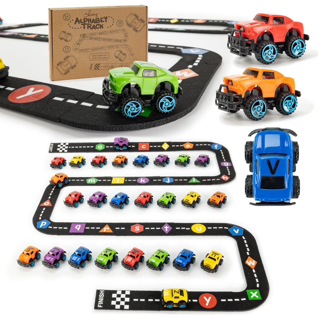 Alphabet Race Car Track Set, 26 Cars in 6 Colors, 15 Alphabet Car Tracks<p><font><small>SK-082</font></small></p>