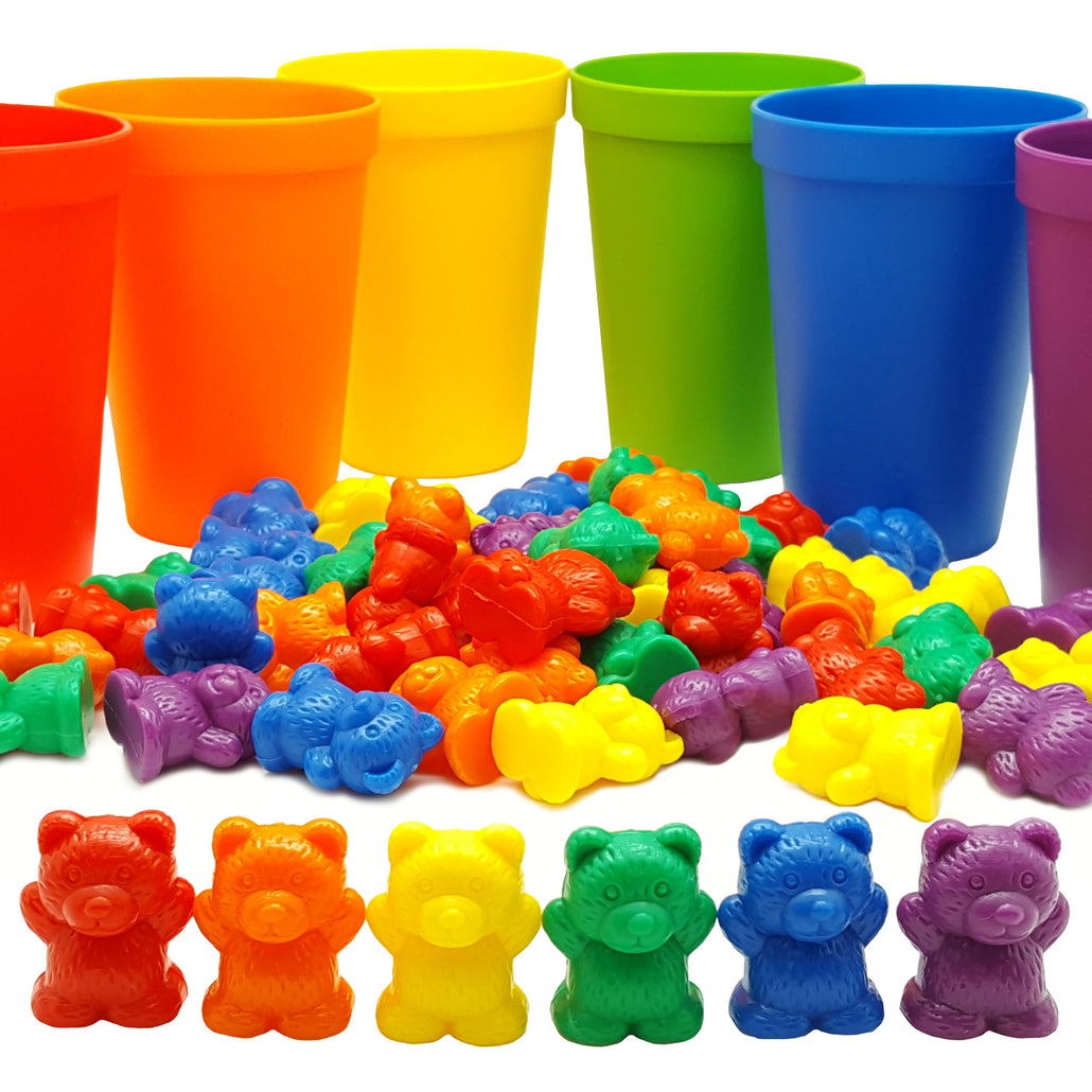 Skoolzy Rainbow Counting Bears with Matching Sorting Cups, Bear Counters & Dice Toddler Games 70pc<p><font><small><b>SK-016</small>