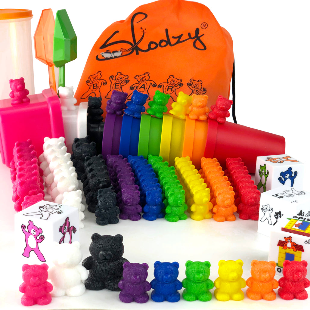 Skoolzy Language Rainbow Counting Bears Family with Matching Sorting Cups, Bear Counters and Dice Math Toddler Games 114 pc Set