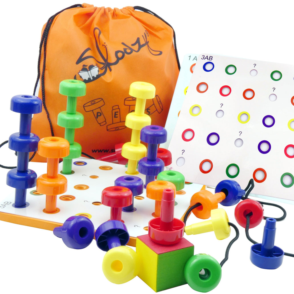 Pattern Peg Board Stacking Toys - 30 Lacing Pegs for Learning Games, Dice Colors <p><font><small>SK-041</small></font></p>