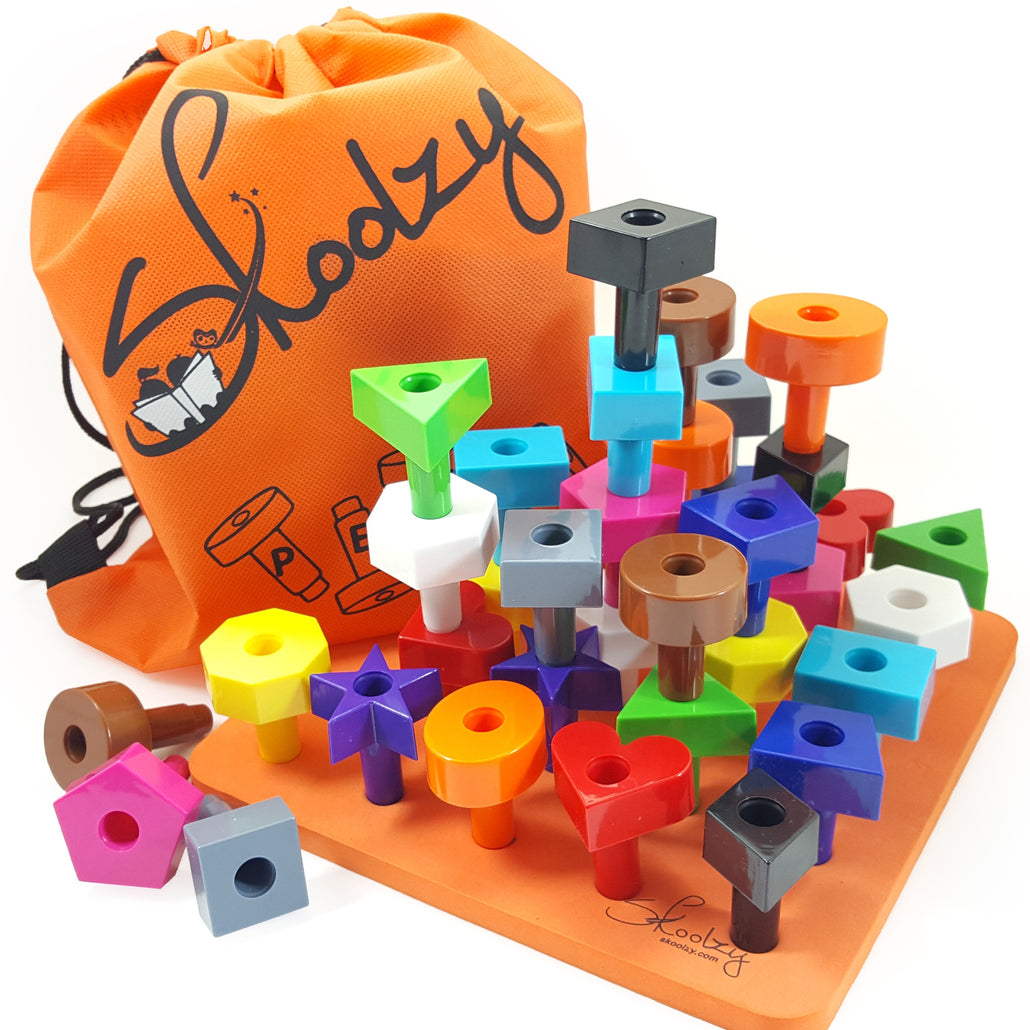 Skoolzy Stacking Toys - STEM Toddler Toys for 2, 3, 4 year old boys or girls - 38pc<p><font><small><b>SK-032</small>